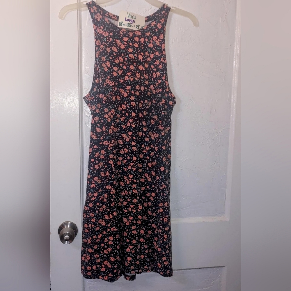 VANS Floral Sleeveless Tank Top Stretch Flare Mid-Length Casual Summer Dress LRG